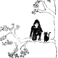 Xiaoge in a tree with a cat